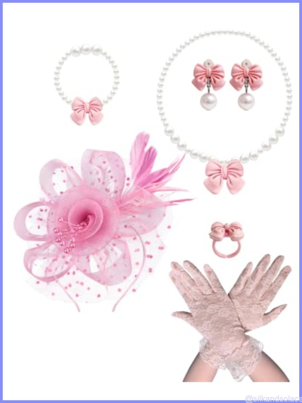 Tulle Headband Lace Gloves Faux Pearl Jewelry Set Tea Party Costume